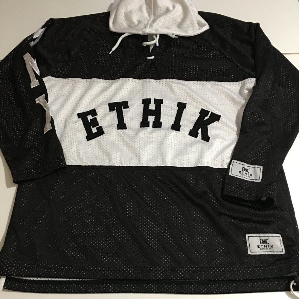 Ethik Mens Medium Black White Pullover Hoodie Net